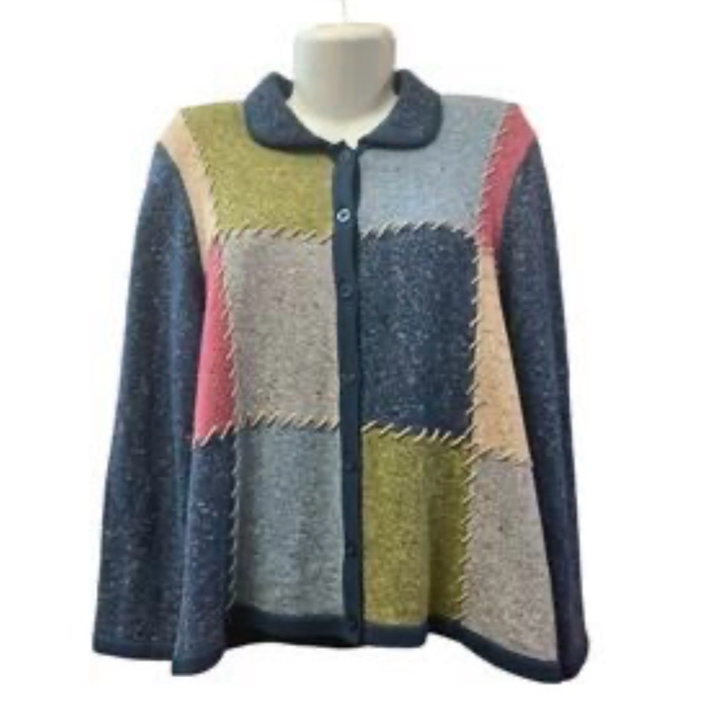 VINTAGE Leon Levin multicolor patchwork button-up cardigan. size PS